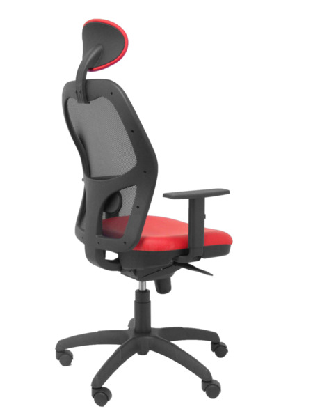 Silla de oficina Jorquera malla negra asiento similpiel rojo con cabecero fijo (7)