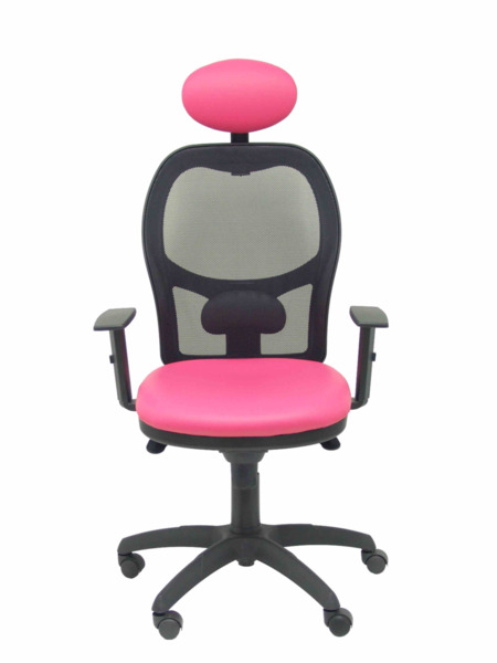 Silla de oficina Jorquera malla negra asiento similpiel rosa con cabecero fijo (2)