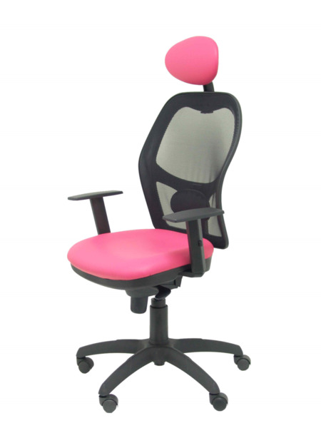 Silla de oficina Jorquera malla negra asiento similpiel rosa con cabecero fijo (3)
