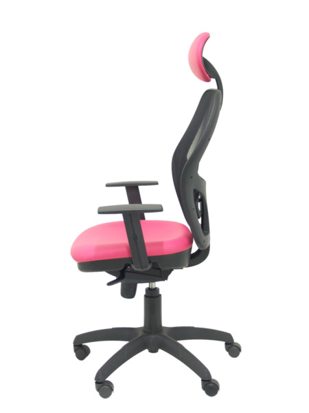 Silla de oficina Jorquera malla negra asiento similpiel rosa con cabecero fijo (4)