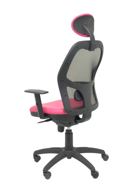 Silla de oficina Jorquera malla negra asiento similpiel rosa con cabecero fijo (5)