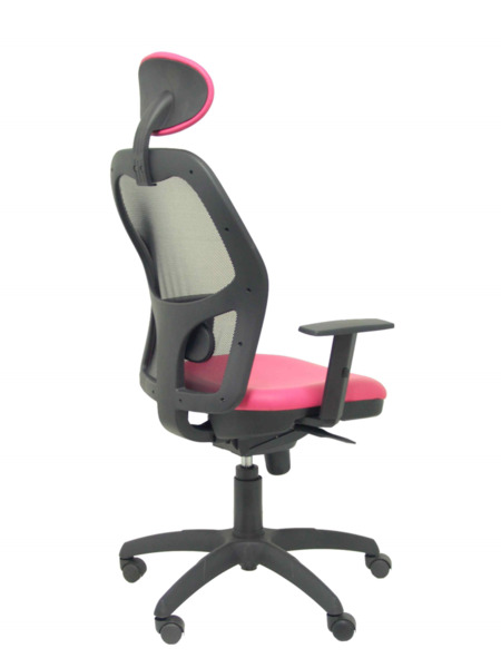 Silla de oficina Jorquera malla negra asiento similpiel rosa con cabecero fijo (7)