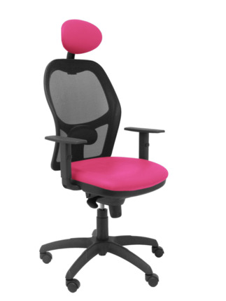 Silla de oficina Jorquera malla negra asiento similpiel rosa con cabecero fijo