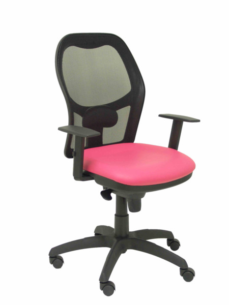 Silla de oficina Jorquera malla negra asiento similpiel rosa (1)