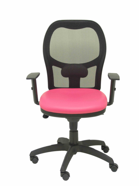 Silla de oficina Jorquera malla negra asiento similpiel rosa (2)