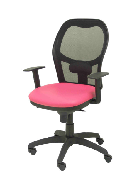 Silla de oficina Jorquera malla negra asiento similpiel rosa (3)