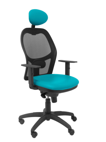 Silla de oficina Jorquera malla negra asiento similpiel verde con cabecero fijo (1)
