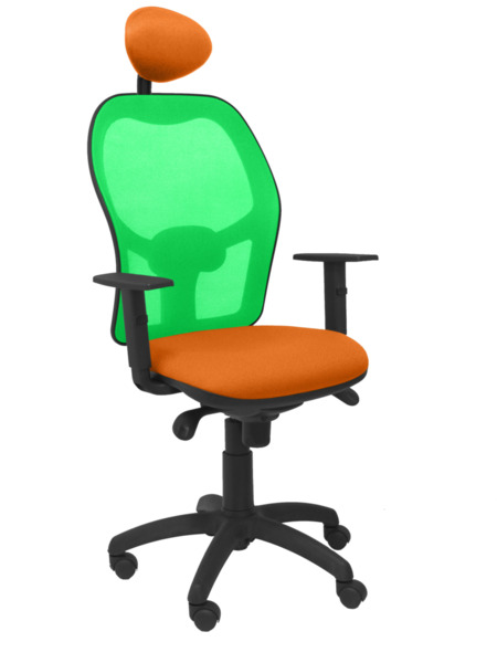 Silla de oficina Jorquera malla verde asiento bali naranja con cabecero fijo (1)
