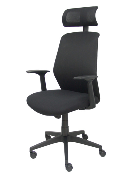 Silla de oficina Parolis respaldo malla negro con cabecero y asiento 3D (3)