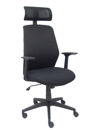 Silla de oficina Parolis respaldo malla negro con cabecero y asiento 3D