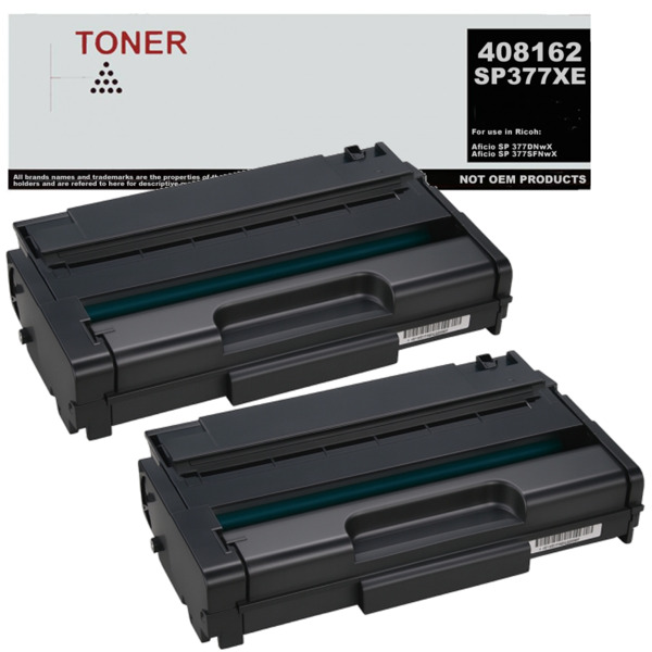 SP377 XL pack 2 toner negro compatible con Ricoh 408162 / SP377XE