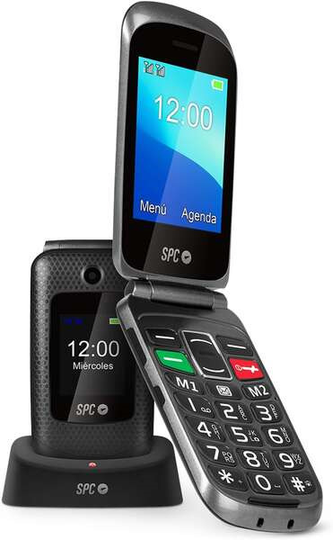 SPC Magnus Telefono Movil - Diseño de Concha - Teclas Grandes - Boton SOS - Base de Carga USB-C - Volumen de Timbre 95Db - Comp