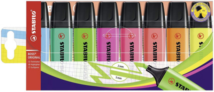 Stabilo Boss 70 Pack de 8 Marcadores Fluorescentes - Trazo entre 2 y 5mm - Recargable - Tinta con Base de Agua - Colores Surtidos