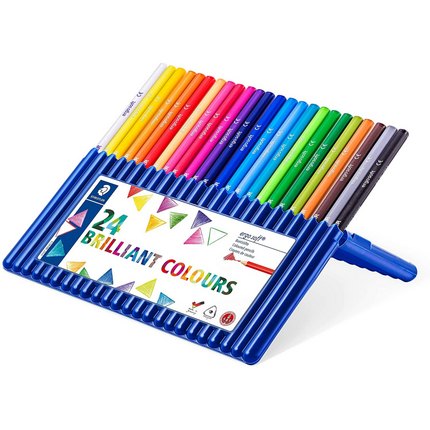 Staedtler Ergosoft 157 Pack de 24 Lapices de Colores - Diseño Ergonomico - Superficie Antideslizante - Colores Surtidos