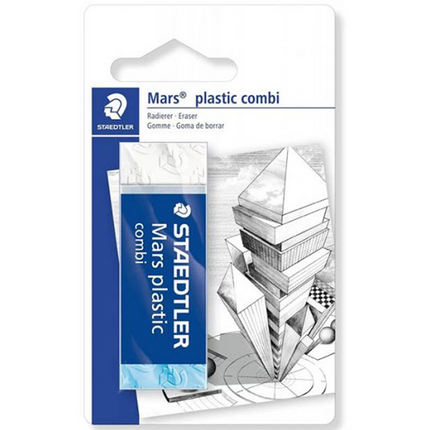 Staedtler Mars Plastic Combi Goma de Borrar Combinada - Parte Blanca para Lapiz y Azul para Tinta China - Bajo Desgaste