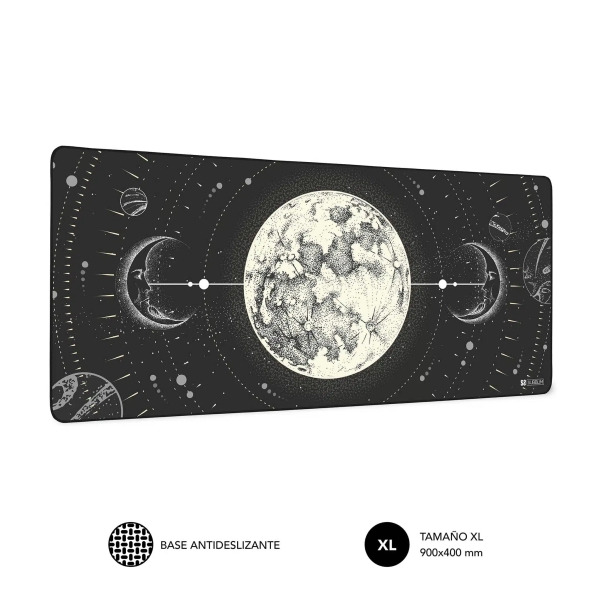 Subblim Alfombrilla de Escritorio Lunar - Tamaño 900x400x3mm - Espacio para Raton y Teclado - Resistente al Agua - Base Antides