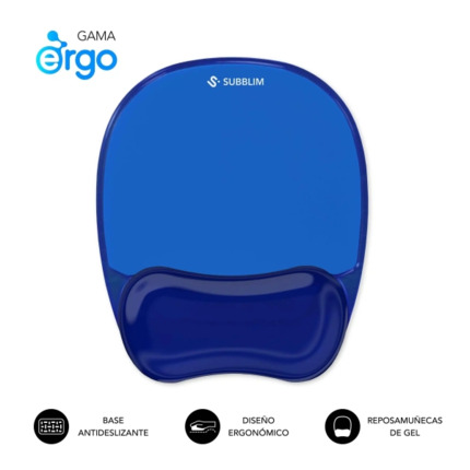 Subblim Ergo Crystal Flex Alfombrilla Ergonomica para Raton - Gel Refrigerante Autoajustable - DiseÃ±o Ondulado Ergonomico - Base Antideslizante - Color Azul