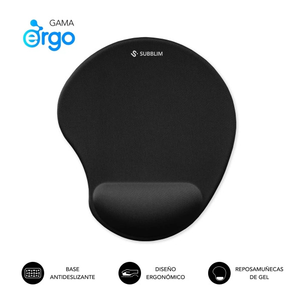 Subblim Ergo Neogel Alfombrilla Ergonomica para Raton - Espuma Elastica - Microtexturizada Impermeable - Base Antideslizante - C