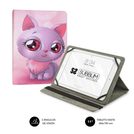 Subblim Funda Tablet Universal Trendy 9,6" a 11" - Posicion Stand con 2 Angulos de Vision - Soporte Antideslizante - Color Cat