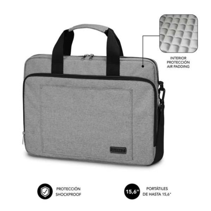Subblim Maletin para Ordenador Portatil - Diseño Elegante para Portatiles de hasta 15,6" - Sistema de Proteccion Air Padding - Doble Cremallera - Compartimentos Separados - Gran Capacidad de Almacenamiento - Color Gris
