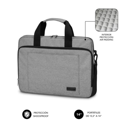 Subblim Maletin para Portatiles de hasta 14" Pulgadas - Proteccion Air Padding - Resistente Poliester Oxford - Repelente de Liquidos - Color Gris