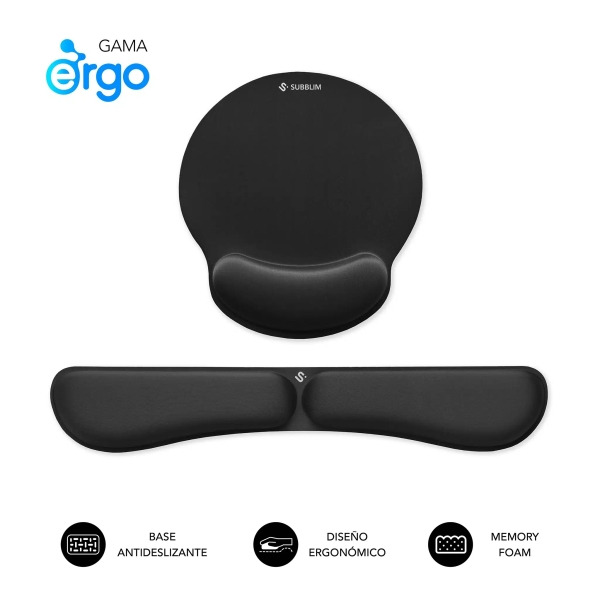 Subblim Pack Ergo MemoryFlex Alfombrilla Ergonomica para Raton y ReposamuÃ±ecas Teclado - Espuma Elastica - Microtexturizada Imp
