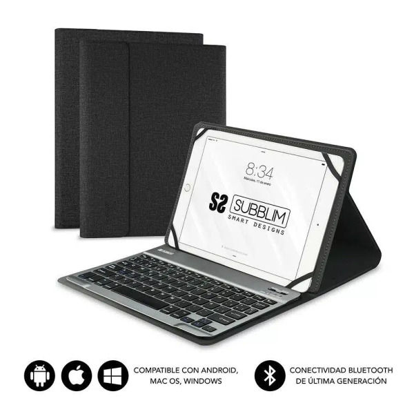 Subblim Teclado Bluetooth extraÃble - Funda universal 9-10.1" - Diseño ultradelgado - Soporte ajustable - Acceso a todas las f