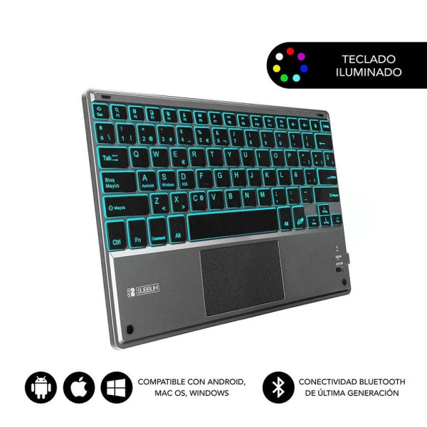 Subblim Teclado Retroiluminado Ultrafino SMART BT - TouchPad - Iluminación Hasta 7 Colores Ajustables - Bluetooth 3.0 - Autonom