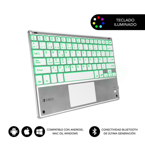 Subblim Teclado Retroiluminado Ultrafino SMART BT - TouchPad - Iluminación Hasta 7 Colores Ajustables - Bluetooth 3.0 - Autonom