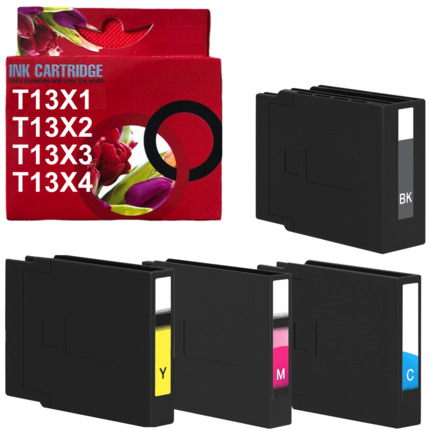 T13X1 T13X2 T13X3 T13X4 pack 4 cartuchos de tinta pigmentada multicolor compatible con Epson C13T13X140 C13T13X240 C13T13X340 C13T13X440