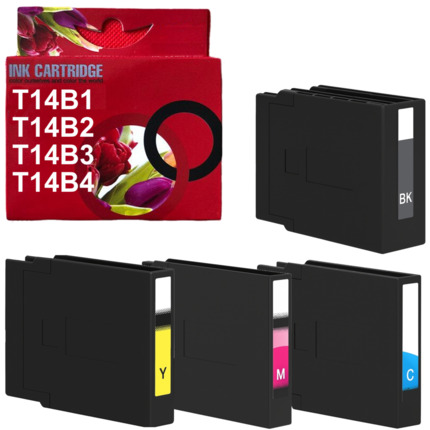 T14B1 T14B2 T14B3 T14B4 pack 4 cartuchos de tinta pigmentada multicolor compatible con Epson C13T14B140 C13T14B240 C13T14B340 C13T14B440