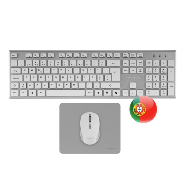 Tacens Zenith Combo Pack Inalabrico de Teclado Completo + Raton y Alfombrilla - Disposicion Portuguesa QWERTY PT - Teclas Silenc