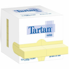 Tartan Pack de 12 Blocs de 100 Notas Adhesivas Reposicionables 51x38mm - 100% PEFC - Color Amarillo Claro