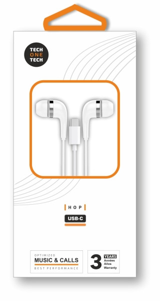 TechOneTech ear Tech Hop Auriculares Intraurales USB-C - Microfono Integrado - Cable de 1.20m - Blanco