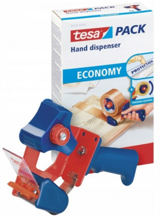 Tesa 6300 Economy Precintadora para Rollos de hasta 50mm - Tension Ajustable Manualmente - Color Rojo/Azul