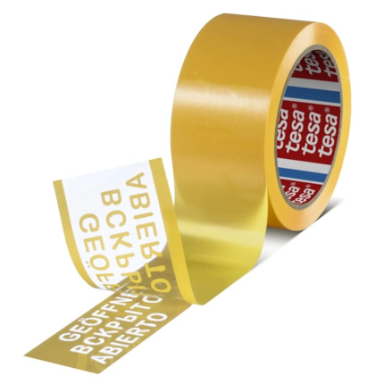 Tesa 64007 Cinta para Precintado a Prueba de Manipulaciones 50mm x 50 Metros - Para Aplicacion Manual y Automatica - Adhesivo Acrilico a Base de Agua - Color Amarillo