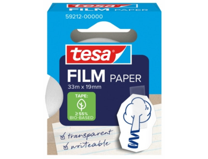 Tesa Paper Pack de 1 Cinta Adhesiva de Papel 19mm x 33 Metros - Casi Invisible en Superficies de Color Claro - Se puede Cortar con la Mano y Escribir sobre ella - Papel Certificado FSCÂ®