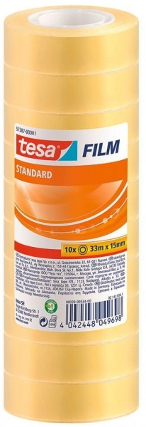 Tesa Tesafilm Standard Pack de 10 Cintas Autoadhesivas Transparentes 15mmx33m - Buena Adherencia y Alta Resistencia a la Luz UV