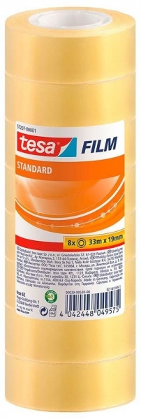Tesa Tesafilm Standard Pack de 8 Cintas Autoadhesivas Transparentes 19mmx33m - Buena Adherencia y Alta Resistencia a la Luz UV -