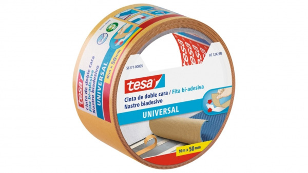 Tesa Universal Cinta Adhesiva Doble Cara 50mm x 10 Metros - Para Fijar Moquetas en Diferentes Superficies - Para Manualidades y