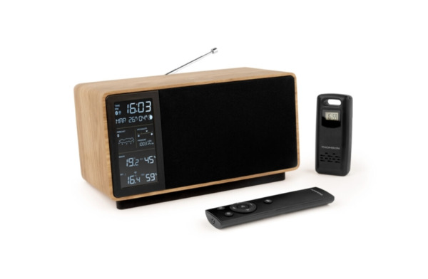 Thomson Altavoz Bluetooth con Estacion Meteorologica y Radio FM - Potencia Musical 50W - Pantalla Retroiluminada - Sonda Exterio