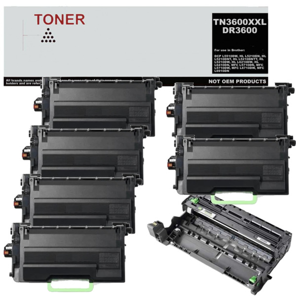 TN3600XXL / DR3600 pack 6 toner negro y 1 tambor compatible con Brother TN3600XXL / DR3600