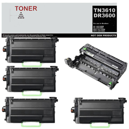 TN3610 / DR3600 pack 4 toner negro y 1 tambor compatible con Brother TN3610 / DR3600