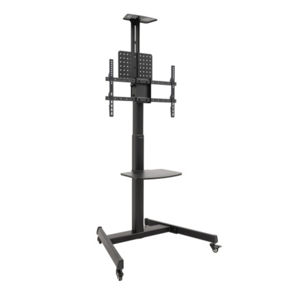 Tooq Cometa Soporte de Suelo para TV de 37 a 70" - Bandeja Multiusos - Peso Max. 50kg - Altura, Inclinacion y Rotacion Ajustables - Ruedas - Color Negro