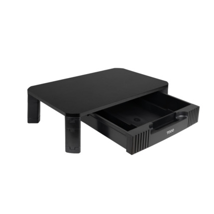 Tooq Soporte Elevador para Monitor o Portatil - Cajon de Gran Capacidad - Almohadillas Antideslizantes - Regulacion de Altura - Peso Max. 20kg - Color Negro