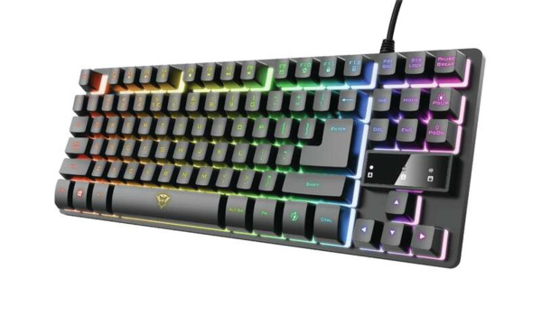 Trust Gaming GXT 833 Thado TKL Teclado Compacto USB - 12 Teclas Multimedia - Antighosting - Iluminacion LED - Cable Trenzado de