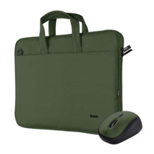 Trust Maletin para Portatil de 16" Ecologico + Raton Inalambrico Silencioso - DiseÃ±o Reciclado - Compacto y Ligero - Multiples