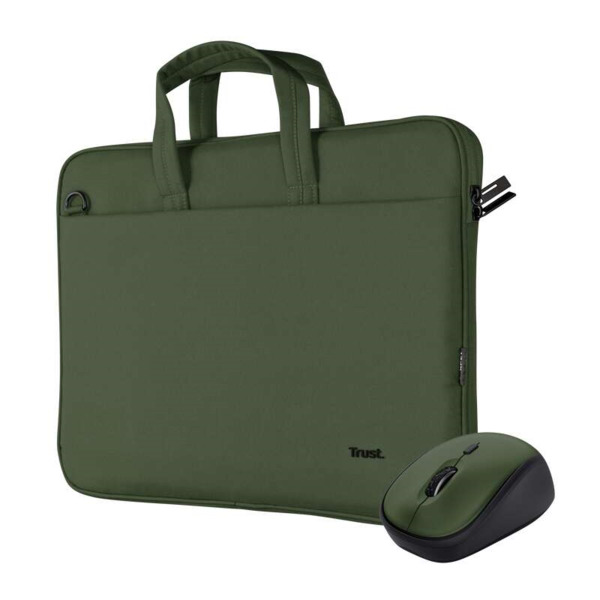 Trust Maletin para Portatil de 16" Ecologico + Raton Inalambrico Silencioso - DiseÃ±o Reciclado - Compacto y Ligero - Multiples