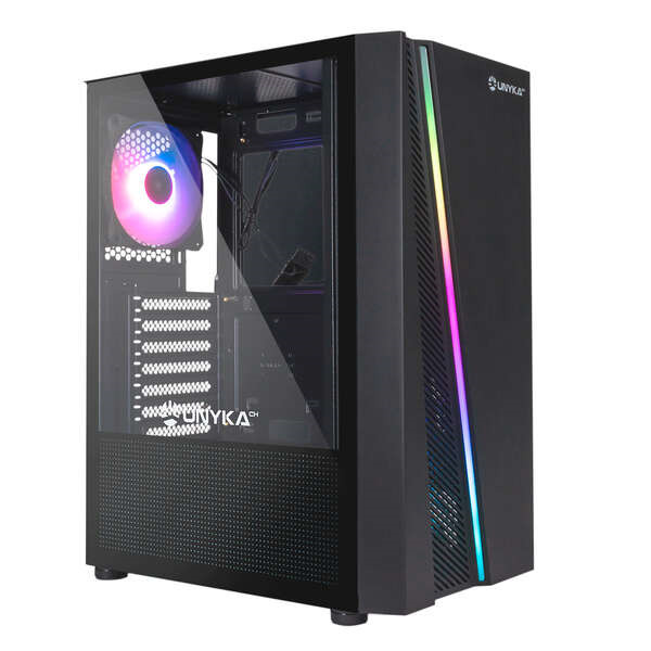 Unykach Glayze Caja Torre ATX - Iluminacion ARGB - Lateral Cristal Templado - USB-A 2.0/3.2 y Audio - 1 Ventilador 120mm RGB Ins