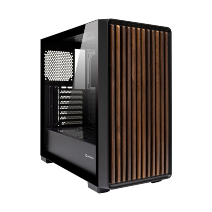 Unykach Revelat Madeira Black Caja ATX, Micro ATX, ITX - Lateral de Vidrio Templado y Frontal con Listones de Madera Natural - 3.5", 2.5" - USB-A 3.0, USB-C y Audio - Soporta Refrigeracion Liquida - Color Negro